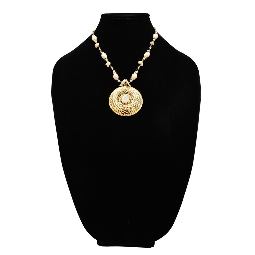 Robert Rose Summer Necklace Gold Abalone Shell Gold Signed Vintage 1980s BinR